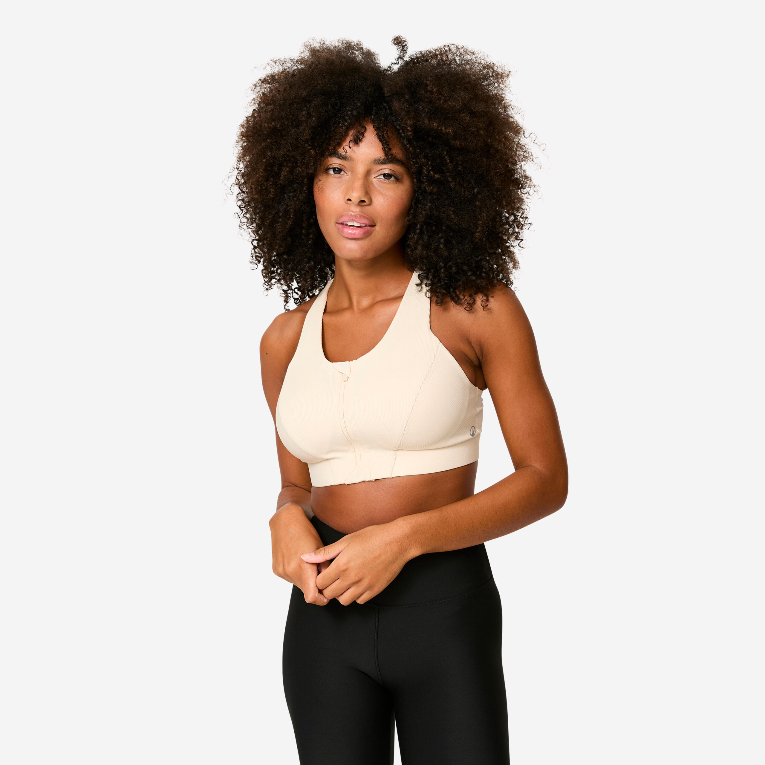 Women's Medium Support Ribbed Zip-Up Sports Bra